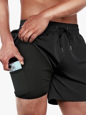 Brisira NWT Black Men's Swim Trunks with Elastic Waist Size 34 (Large) #Lux-E
